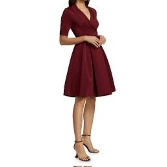 Badgley Mischka Dresses & Skirts - Badgley Mischka Scuba Double Breasted Pleated Short Sleeve Dress Sz 12 Burgundy